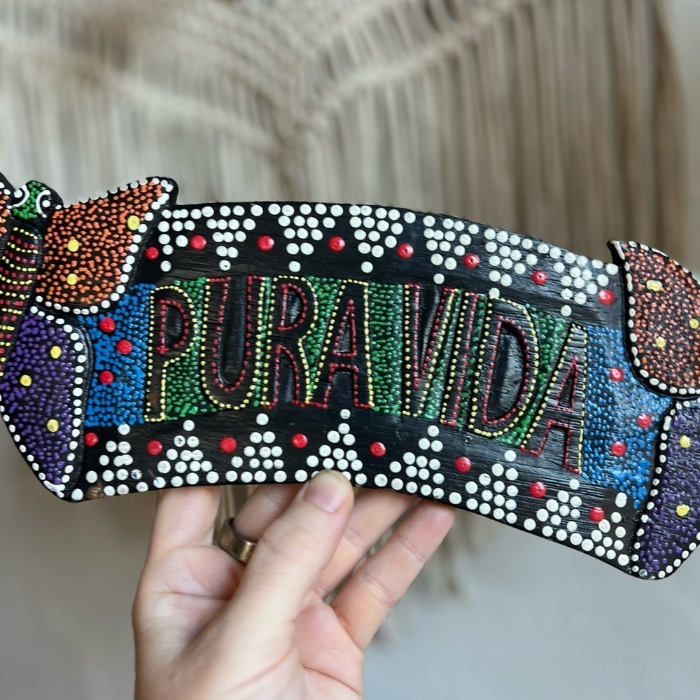 Hand-Carved “Pura Vida” Folk Art Wood Plaque – Costa Rica Style Boho Wall Decor - Picture 6 of 9